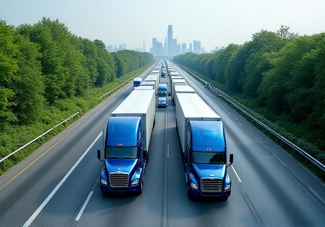 Transportation logistics fleet on the Northeast highway
